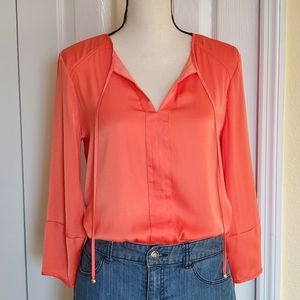 Long Sleeve Silky Top Blouse S NWT Peach Orange